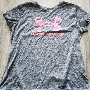 Under Armour Gray Heather Tee with Pink Logo